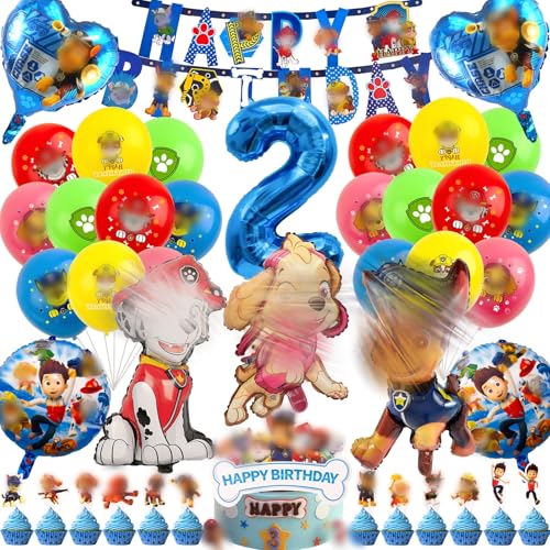 Kindergeburtstag Deko 2 Jahre, 42 Stück Dog Geburtstag Deko Geburtstagsdeko 2 Jahre Junge Geburtstag Dekorieren Cartoon Dog Folienballon, Happy Birthday Banner, Tortendeko von Heartsking