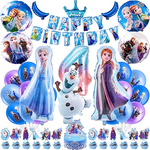 Eiskönigin Geburtstagsdeko 4 Jahre , 43 Stück Geburtstagsparty Deko 4 Jahre Frozen Deko Geburtstag Eisprinzessin Folienballon, Birthday Banner, Tortendeko für Geburtstag 4 Jahre Mädchen 4year Balloon von Heartsking