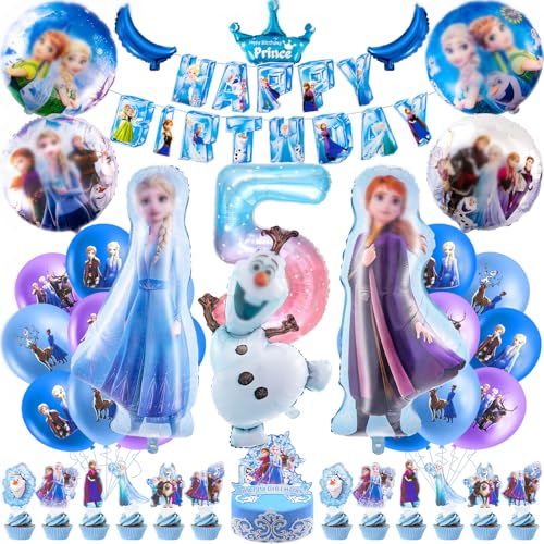 Eiskönigin Geburtstagsdeko 5 Jahre , 43 Stück Geburtstagsparty Deko 5 Jahre Frozen Deko Geburtstag Eisprinzessin Folienballon, Birthday Banner, Tortendeko für Geburtstag 5 Jahre Mädchen von Heartsking