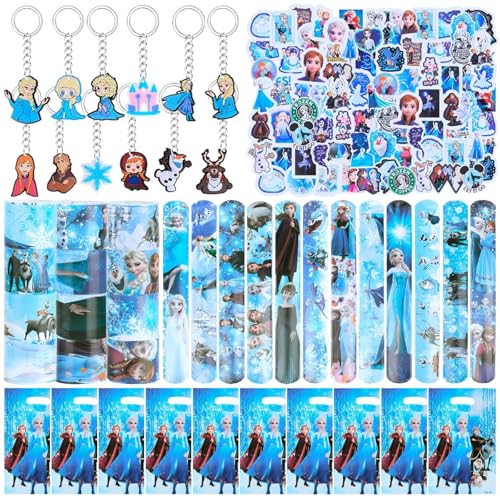 84 Mitgebsel Kindergeburtstag, Frozen Geburtstagsdeko Geburtstag Party Deko 12 Eiskönigin Schnapparmband 10 Elsa Geburtstagstüten 12 Schlüsselschnalle 50 Aufkleber Zubehör Gadget Give Aways für Kinder von Heartsking