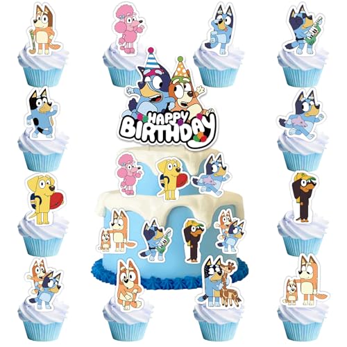 25 Stück Blau Tortendeko, Happy Birthday Tortendeko Kuchen Deko Geburtstagsdeko Geschenke Schulkind Cupcake Topper Tortendeko Geburtstag Deko für Mädchen Jungen Kinder Cake Toppers Blue 25 Pcs von Heartsking