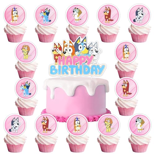 25 Stück Rosa Tortendeko, Happy Birthday Dog Tortendeko Kuchen Deko Geburtstagsdeko Geschenke Schulkind Cupcake Topper Tortendeko Geburtstag für Mädchen Jungen Kinder Cake Toppers Blue Pink 25 Pcs von Heartsking