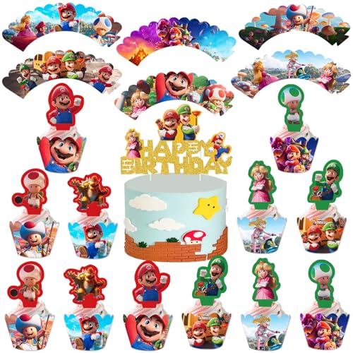 25 Stück Super Tortendeko, Happy Birthday Tortendeko Kuchen Deko Muffinförmchen Papier Geburtstagsdeko Geschenke Schulkind Cake Topper Tortendeko Geburtstag Deko für Mädchen Jungen Kinder von Heartsking