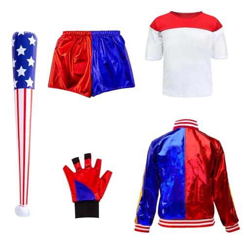 Heartsking Quin Kostüm Kinder, Squad Kostüm Halloween Mädchen Kostüm Cosplay Kostüm Damen mit Jacke T-shirt Shorts Handschuhe Baseballschläger für Karneval Cosplay Kostüme von Heartsking