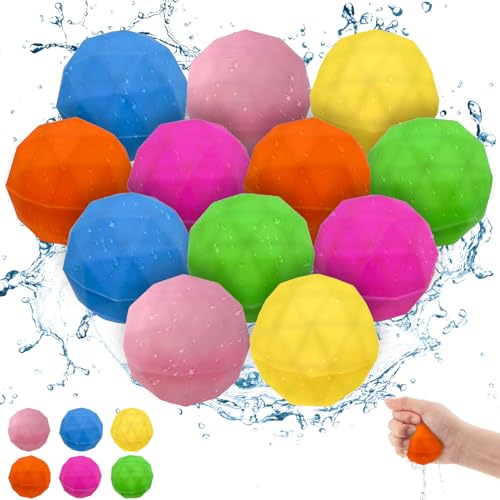 Heartsking 12 Stück Wasserbomben Wiederverwendbar, Wasserball Schnelles Befüllen Wasserspielzeug kinder, Pool Spielzeug Outdoor Spielzeug, Silikon Wasserbomben Wasserballon für Garten Pool von Heartsking