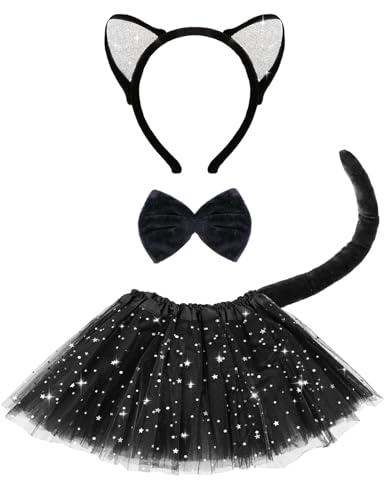 Heartsking Katzen Kostüm Kinder, 4 Stück Tier Kostüm Set Inklusive Katze Ohren Stirnband Schwanz Fliege Schwarz Tutu Rock, Kinderkostüme Mädchen für Katzen Cosplay Halloween Karneval Party Heartsking Katzen Kostüm Kinder, 4 Stück Tier Kostüm Set Inklusive Katze Ohren Stirnband Schwanz Fliege Schwarz Tutu Rock, Kinderkostüme Mädchen für Katzen Cosplay Halloween Karneval Party von Heartsking