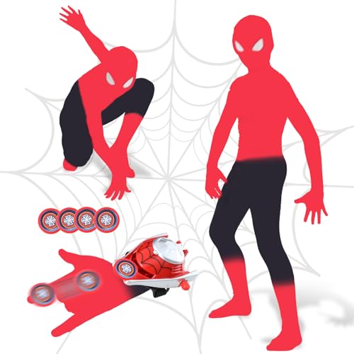 Heartsking Spider Kostüm Kinder, Spder Suit Superhelden Costume 3D Anime Anzug Kinder Jungen Spider Kleidung Kinder mit Maske Web Shooter für Halloween Fasching Karneval Cosplay 3-12 Jahre von Heartsking