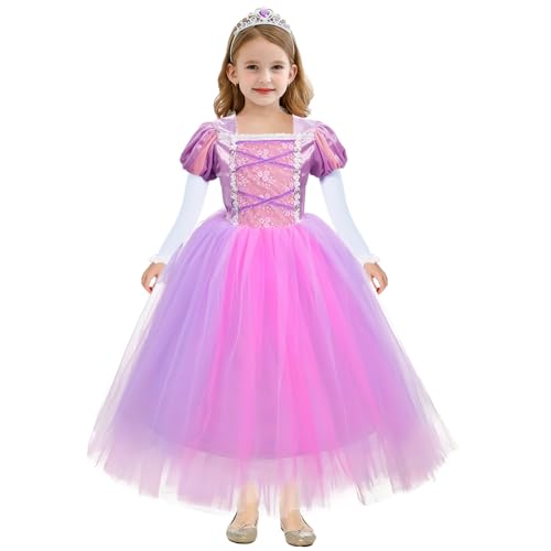 Heartsking Prinzessin Kleid Mädchen, Rapunzel Kostüm Mädchen Faschingskostüme Mädchen Prinzessin Rapunzel Lang Kleid Party Cosplay Verkleidung Spitze Tüll Maxikleid für Festlich Karneval Abendkleider von Heartsking