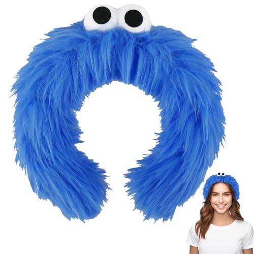 Heartsking Krümelmonster Haarreif, Cookie Monster Haarreif mit Blau Plüsch und Große Augen, Krümelmonster Kostüm Damen Kinder, für Halloween Karneval und Keks-Liebhaber von Heartsking