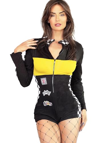 Damen Racer Racing Sport Fahrer Kostüm Super Car Grid Girl Red Ladis Fancy Kleid (Yellow, L) von Heavelove