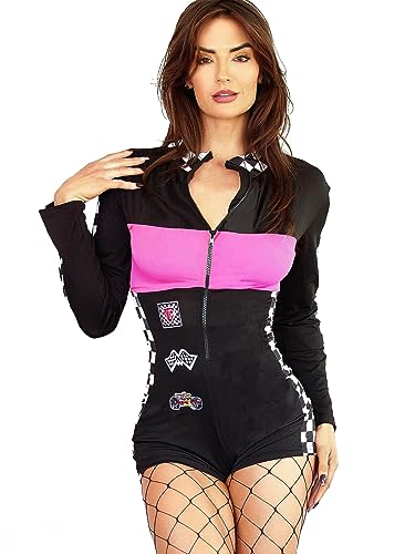 Heavelove Damen Racer Racing Sport Fahrer Kostüm Super Car Grid Girl Red Ladis Fancy Kleid (Pink, L) von Heavelove