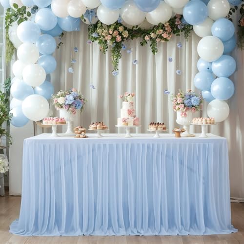 Heavyoff Tüll Tischröcke für Babyparty, Tischdekorationen für Party, Hochzeit, Taufe, Bankett oder Empfangstischdekoration, Hellblau, 122x77cm von Heavyoff