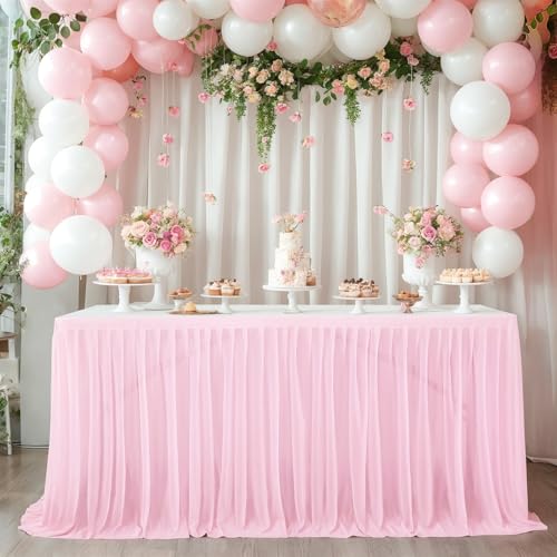 Heavyoff Tüll Tischröcke für Babyparty, Tischdekorationen für Party, Hochzeit, Taufe, Bankett oder Empfangstischdekoration, Rosa 1, 122x77cm von Heavyoff