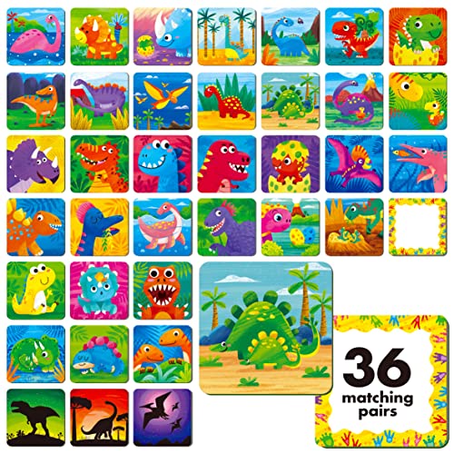 Memory Matching Spiel, 72 PCS Dinosaurier Matching Cards für Kleinkinder 36 Paare Memory Cards Lernspielzeug für Vorschule 4 5 6 Jahre alt von Hebayy