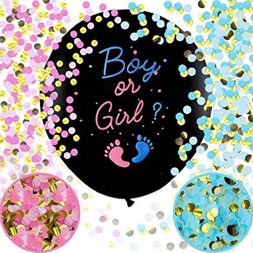 2 Stück Gender Reveal Ballon XXL 91cm Geschlechtsverkündung Ballons Boy or Girl Konfetti Füllung Rosa Blau Offenbaren Ballon für Gender Reveal Party Deko von Heboland