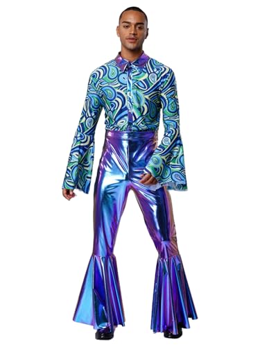 Hedmy 70er 80er Herren Disco Anzug Glitzer Metallic Druck Overall Ausgestellte Hose Hippie Outft Reggae Fasching Kostüm Hedmy 70er 80er Herren Disco Anzug Glitzer Metallic Druck Overall Ausgestellte Hose Hippie Outft Reggae Fasching Kostüm von Hedmy