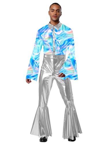 Hedmy 70er 80er Herren Disco Anzug Glitzer Metallic Druck Overall Ausgestellte Hose Hippie Outft Reggae Fasching Kostüm Hedmy 70er 80er Herren Disco Anzug Glitzer Metallic Druck Overall Ausgestellte Hose Hippie Outft Reggae Fasching Kostüm von Hedmy