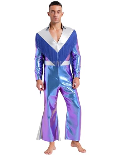 Hedmy 70er Jahre Herren Disco Anzug Glitzer Hippie Outft Reggae Quasten Metallic Jumpsuit Mit Schlag Festival Fasching Kostüm Bunt XXL Hedmy 70er Jahre Herren Disco Anzug Glitzer Hippie Outft Reggae Quasten Metallic Jumpsuit Mit Schlag Festival Fasching Kostüm Bunt XXL von Hedmy