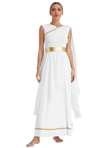 Hedmy Damen Griechische Göttin Kostüm Ärmellos Abendkleider Antike Römische Göttin Kleid für Karneval Halloween Fasching Weiß XL von Hedmy