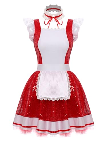 Hedmy Damen Maid Outft Dienstmädchen Kostüm Kleid Pailletten Tütü Spitze Schürze Und Halsband Fasching Karneval Kostüm Rot L Hedmy Damen Maid Outft Dienstmädchen Kostüm Kleid Pailletten Tütü Spitze Schürze Und Halsband Fasching Karneval Kostüm Rot L von Hedmy