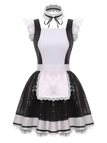 Hedmy Damen Maid Outft Dienstmädchen Kostüm Kleid Pailletten Tütü Spitze Schürze Und Halsband Fasching Karneval Kostüm Schwarz 3XL Hedmy Damen Maid Outft Dienstmädchen Kostüm Kleid Pailletten Tütü Spitze Schürze Und Halsband Fasching Karneval Kostüm Schwarz 3XL von Hedmy
