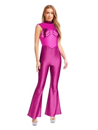 Hedmy Damen Meerjungfrau Kostüm Metallic Fischschuppen Mesh Body Jumpsuit Halloween Faschnacht Schlager Party Outfit Pink XXL Hedmy Damen Meerjungfrau Kostüm Metallic Fischschuppen Mesh Body Jumpsuit Halloween Faschnacht Schlager Party Outfit Pink XXL von Hedmy