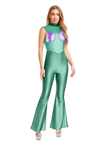 Hedmy Damen Meerjungfrau Kostüm Metallic Fischschuppen Mesh Body Jumpsuit Halloween Faschnacht Schlager Party Outfit Türkis XXL Hedmy Damen Meerjungfrau Kostüm Metallic Fischschuppen Mesh Body Jumpsuit Halloween Faschnacht Schlager Party Outfit Türkis XXL von Hedmy