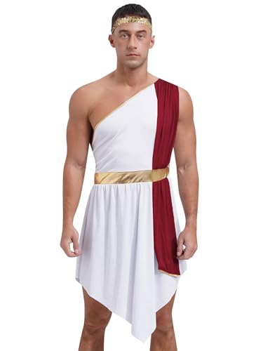 Hedmy Herren Griechischer Gott Kostüm Weiß Römische Toga Gewand Ärmelloses Kleid Halloween Karneval Fasching Kostüm Burgundy 3XL von Hedmy