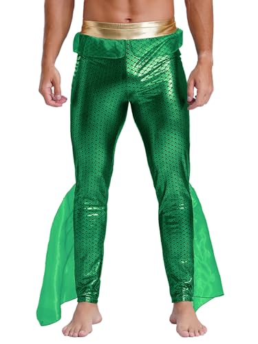 Hedmy Herren Hose König der Meere Kostüm Glänzend Fischschuppen Leggings Pants für Karneval Mottoparty Cosplay Grün S von Hedmy