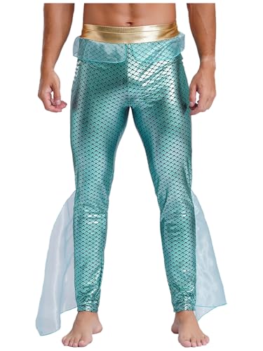 Hedmy Herren Hose König der Meere Kostüm Glänzend Fischschuppen Leggings Pants für Karneval Mottoparty Cosplay Minzgrün 3XL von Hedmy