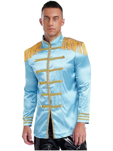 Hedmy Herren Zirkus Ringmaster Kostüm Langarm Mittelalterliches Jacke Satin Mantel mit Quaste Fasching Karneval Halloween Cosplay Kostüme Hellblau A 3XL von Hedmy