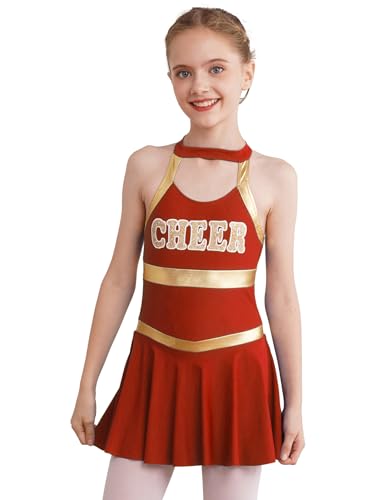 Hedmy Kinder Cheer Leader Faschingskostüme Mädchen Cheerleadering Kostüm mit Pompons Kopfbedeckung für Halloween Ein Rot 110-116 von Hedmy