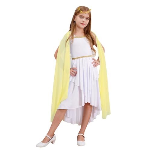 Hedmy Kinder Mädchen Halloween Antike Prinzessin Cosplay Griechische Göttin Kostüm Patchwork Tanzkleid Toga Kostüm Gelb 122-128 von Hedmy