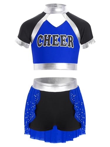 Hedmy Kinderkostüm Mädchen Ärmellos Cheerleading Tank Top mit Skirted Shorts Minirock Set Cheer Outfit für Karneva Halloween Blau 110-116 von Hedmy