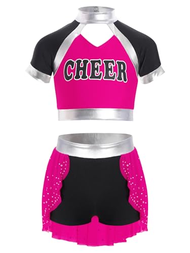 Hedmy Kinderkostüm Mädchen Ärmellos Cheerleading Tank Top mit Skirted Shorts Minirock Set Cheer Outfit für Karneva Halloween Hot Pink 158-164 von Hedmy