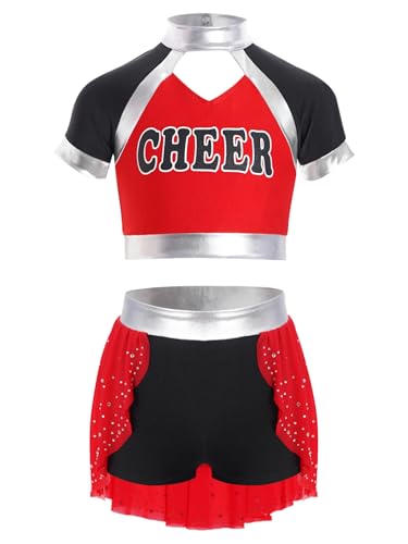 Hedmy Kinderkostüm Mädchen Ärmellos Cheerleading Tank Top mit Skirted Shorts Minirock Set Cheer Outfit für Karneva Halloween Rot 134-140 von Hedmy