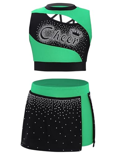 Hedmy Mädchen Ärmellos Cheerleading Tank Top Minirock Set Cheer Outfit für Karneval Dress Up Fasching Party Grün 110-116 von Hedmy