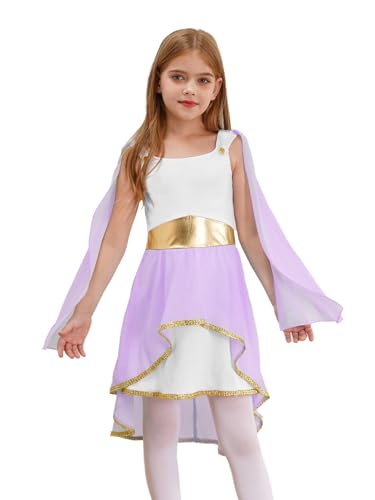 Hedmy Mädchen Halloween Antike Prinzessin Cosplay Griechische Göttin Kostüm Ärmelloses Patchwork Kleid Toga Kostüm Lavendel 170 von Hedmy