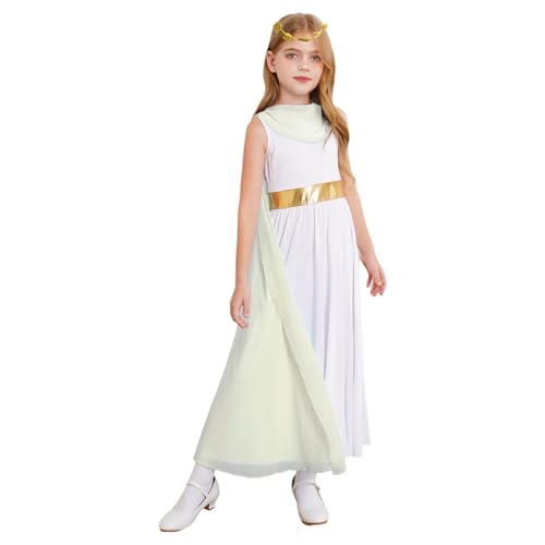 Hedmy Mädchen Halloween Antike Prinzessin Cosplay Griechische Kostüm Patchwork Tanzkleid Toga Kleider mit Kopfkranz Kostüm Sekt 110-116 von Hedmy