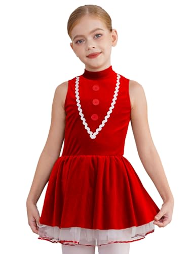 Hedmy Mädchen Weihnachten Kleid Lebkuchenmann Kostüm Ärmellose Samt Tutu Kleid Tanzkleid mit Rock Weihnachtskostüm Rot 110-116 von Hedmy