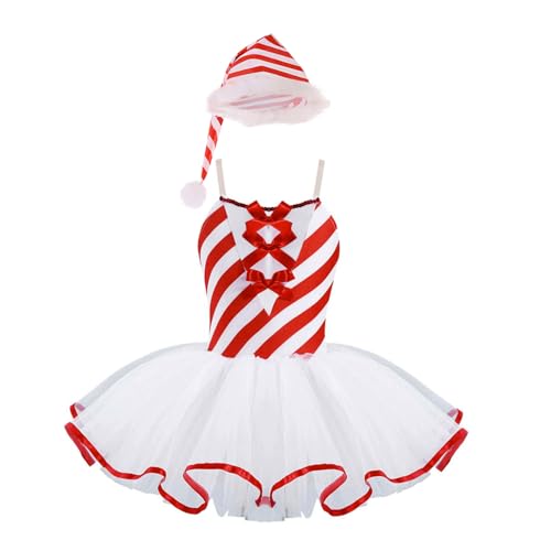 Hedmy Mädchen Weihnachtskleid Ärmellose Tutu Partykleid Trikotkleid mit Hut Weihnachtself Santa Claus Kostüm Rot 170 von Hedmy