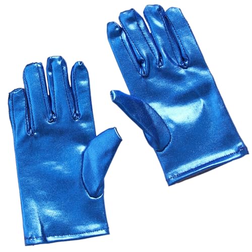 Hedmy Metallische Handschuhe Mädchen Glitzerhandschuh Bühnenhandschuhe für Mottoparty Karneval Party Blau 3-12 Jahre von Hedmy