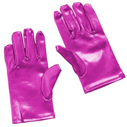 Hedmy Metallische Handschuhe Mädchen Glitzerhandschuh Bühnenhandschuhe für Mottoparty Karneval Party Hot Pink 3-12 Jahre von Hedmy