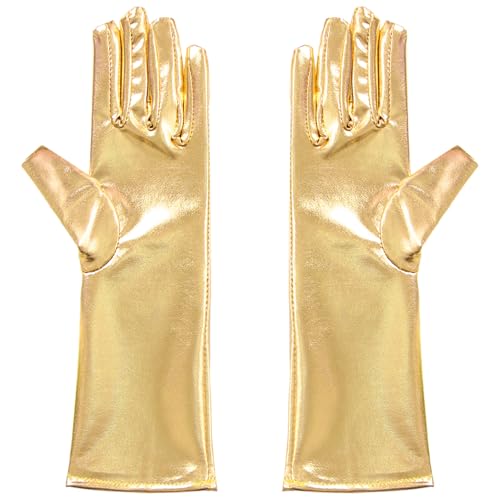 Hedmy Metallische Handschuhe Mädchen Glitzerhandschuh Bühnenhandschuhe für Mottoparty Karneval Party Tanzkleidung Gold 3-10 Jahre von Hedmy