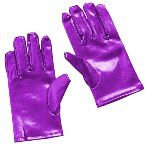 Hedmy Metallische Handschuhe Mädchen Glitzerhandschuh Bühnenhandschuhe für Mottoparty Karneval Party Violett 3-12 Jahre von Hedmy