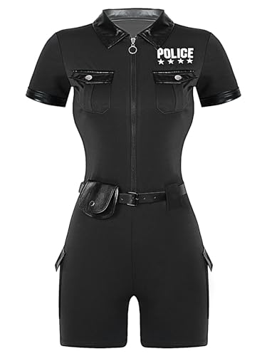 Hedmy Polizei Kostüm Damen Erwachsene Polizistin Uniform Rollenspiel Cosplay mit Polizei Zubehör Karneval Faschingkostüm Schwarz S von Hedmy