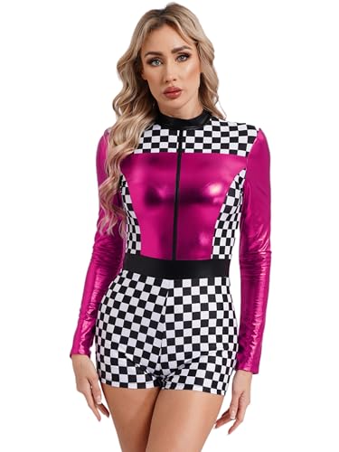 Hedmy Rennfahrer Kostüm Damen Jumpsuit Overall Rennwagen Fahrer Halloween Kostüme Frauen Race Girl Wettbewerb Kostüm Hot Pink XL von Hedmy