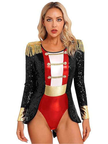 Hedmy Zirkusdirektorin Kostüm Damen Zirkus Bodysuit Einteiler Body mit Fransen Glitzer Halloween Fasching Kostüm Schwarz XXL Hedmy Zirkusdirektorin Kostüm Damen Zirkus Bodysuit Einteiler Body mit Fransen Glitzer Halloween Fasching Kostüm Schwarz XXL von Hedmy