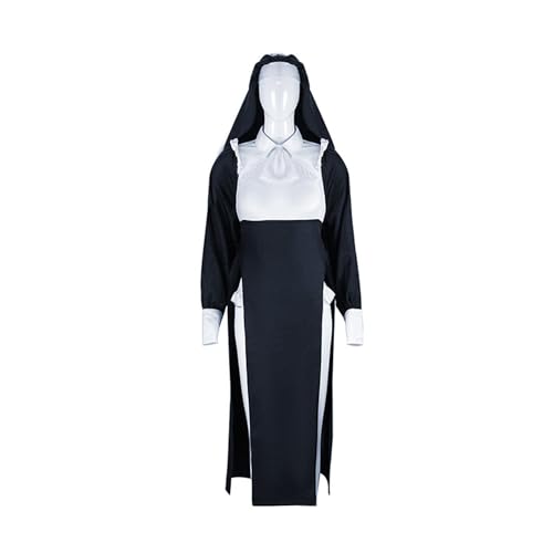 Halloween-Nonnenkostüm, enges Dienstmädchen-Kostüm, Damen-Nonnen-Kostüm mit schwarzer Nonne, Kopfpieace, Neuheit, Cosplay, Kostüm, Herren-Kostüm (Nun-Kostüm, L) von Heeyspike