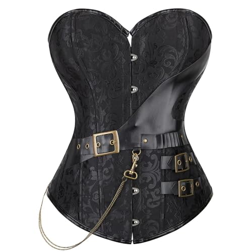 Heeyspike Damen Steampunk-Korsett, Bustiers, Gothic-Punk, Taillenmieder, Retro, Shapewearop, Übergröße, Pirat (Schwarz, M) von Heeyspike